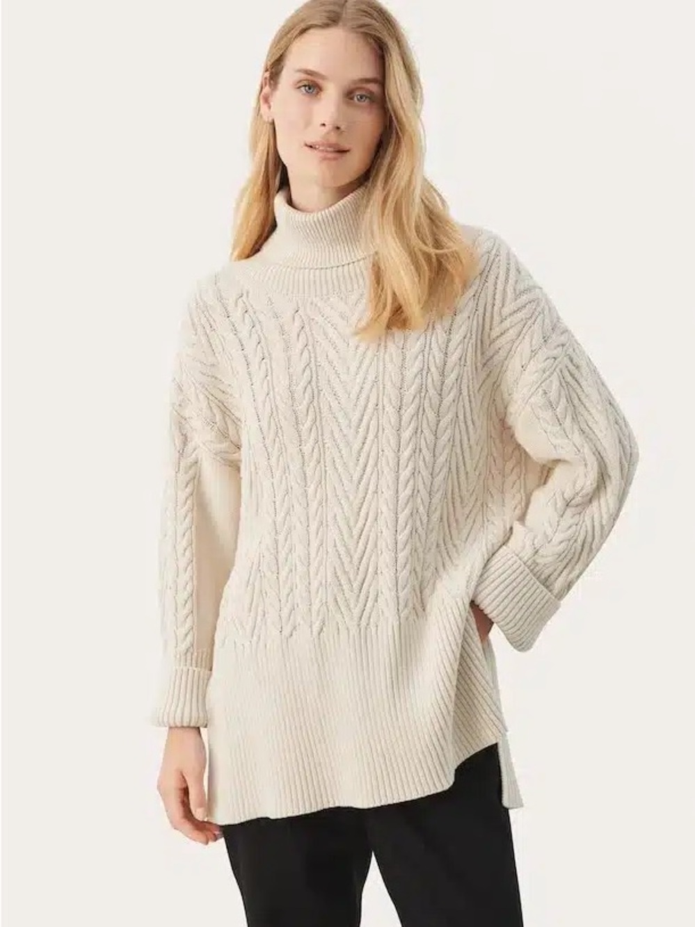 Part Two Rennah Pullover White Cable Knit Cotton Turtleneck Sweater Medium
